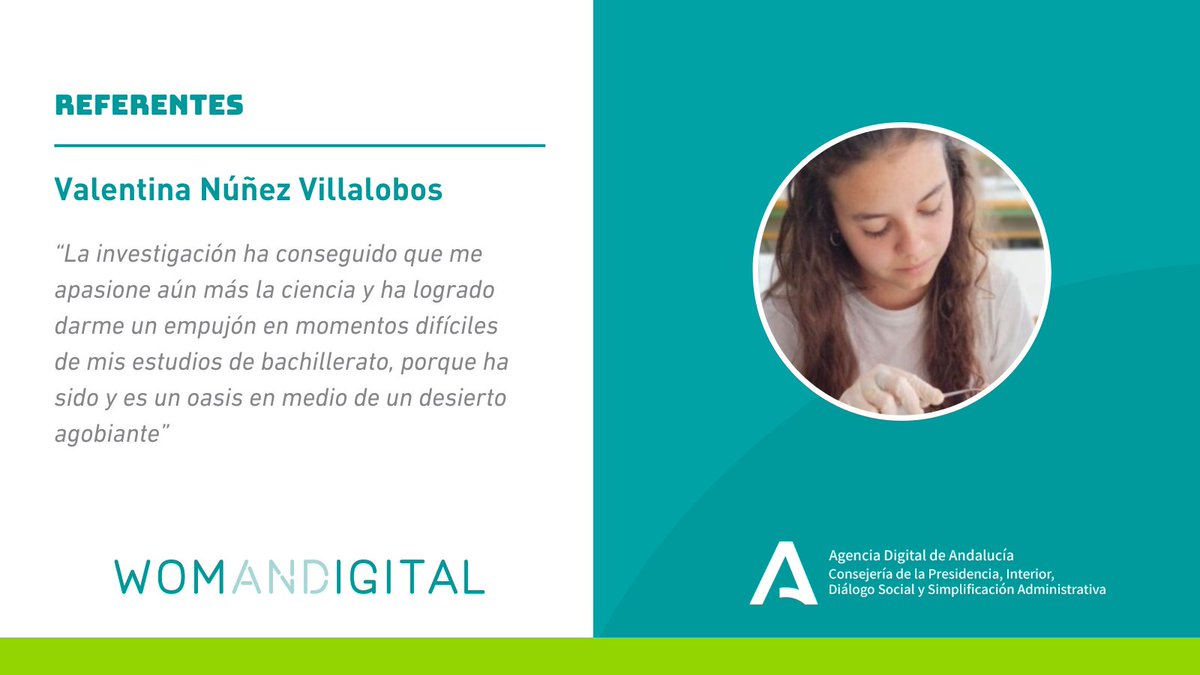 🟣👩‍🔬 Entrevistamos a Valentina Núñez Villalobos, joven #ReferenteWD reconocida en los premios Margarita Salas como investigadora novel del año.

💬 ​"Todo progresa y evoluciona gracias a la tecnología. Es el futuro"
womandigital.es/referentes/ent…