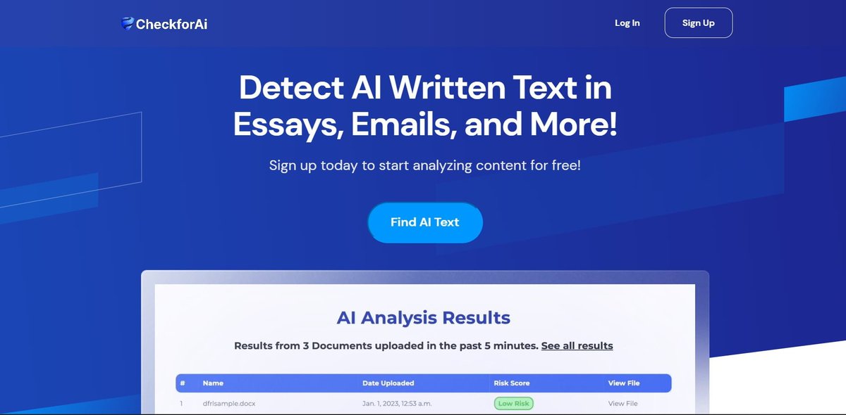 CompareBizTech's tweet image. 8. CheckForAI:
Detect AI-written content with precision using CheckForAI! Combining OpenAI's Roberta base model with proprietary GPT detection ensures 95% accuracy. Identify and avoid potential plagiarism risks. 🔍🚫 #CheckForAI #ContentDetection