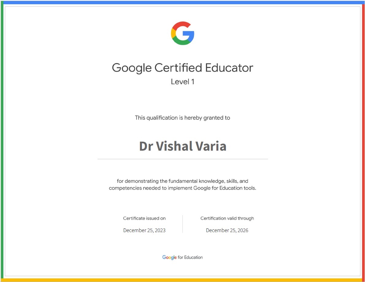 Glad to have recertified for @GoogleForEdu Certified Educator Level 1 and Level 2
@GlobalGEG 
@GegProgram 
@GEGAhmedabad 
@GEGPune