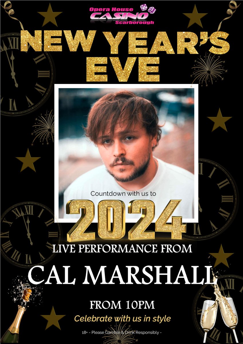 Countdown to an unforgettable New Year's Eve! Join us for a night of celebration with the sensational tunes of Cal Marshall starting at 10pm on December 31st!
18+
#scarborough #casino #NYE23 #NYE #NYEParty