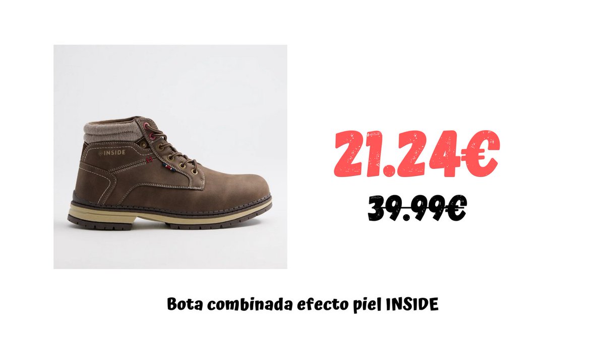 enchollados's tweet photo. ¡Chollo a la vista! Bota combinada para hombre efecto piel INSIDE a preciazo 😎👉🏻 https://t.co/3Ttt4IbNvq

#chollo #enchollados #botas #zapatos #oferta https://t.co/MJYuAwahKk