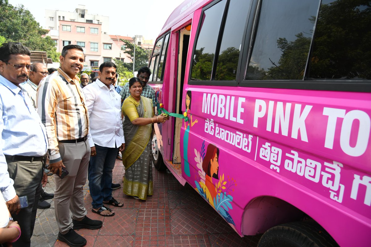 GVMC_VISAKHA's tweet photo. Mayor Smt G Hari Venkata Kumari and Deputy Mayor Sri J Sridhar recently launched the "Mobile Pink Toilet" as part of the Clean Toilets Campaign by MoHUA & SBM.   

This innovative facility addresses women's sanitation requirements and even includes a feeding room.  

#CleanToiletsCampaign 
#EcoVizag 
#ISupportEcoVizag 
#MobilePinkToilet 
#PinkToilet 
@PMOIndia  
@narendramodi 
@AndhraPradeshCM 
@ysjagan  
@RoopaMishra77