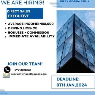 recruitaidltd's tweet photo. Job Title: Direct Sales Executives 
Location: Abuja
Nature of job: Hybrid
Remuneration: 80k base salary and 100k to 150k commission per sale.
Ready to make an impact? Send your resume and cover letter to recruit.fixfluent@gmail.com
Application deadline: 08/01/2024
#abujajobs https://t.co/fZxx8B4LWm