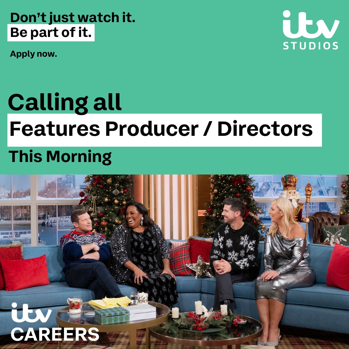 This Morning are looking for Features Producer / Directors.

📍London

Apply now: lhrc1a.rfer.us/ITVYhc4UE

🌐itvcareers.com
📧daytimetalent@itv.com

Closing date for applications: Friday 5th January 2024

#ThisMorning 
 #ItvCareers