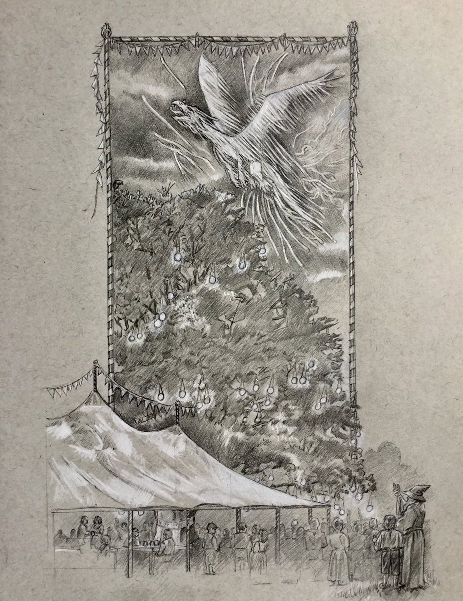 StephenGraWalsh's tweet photo. Back in my #etsy shop: Tolkien’s’The Lord of the Rings’ inspired original drawing - ‘The Party Tree’. #tolkienart #lotr #lordoftheringsart #tolkien #drawing #dragon #partytree #gandalf #fireworks #bagend #toneddrawing https://t.co/IyceCnyMsd https://t.co/He2yvRxHwp