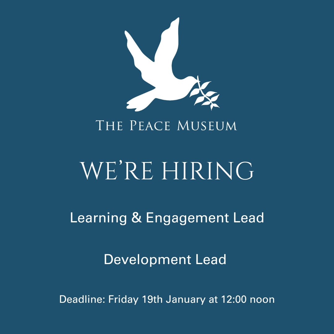 WE'RE HIRING x2!🕊️🕊️ We have two exciting job opportunities to join our team during this exciting transition period: - Learning & Engagement Lead - Development Lead Information about these roles and how to apply can be found on our website: peacemuseum.org.uk/news/were-hiri…