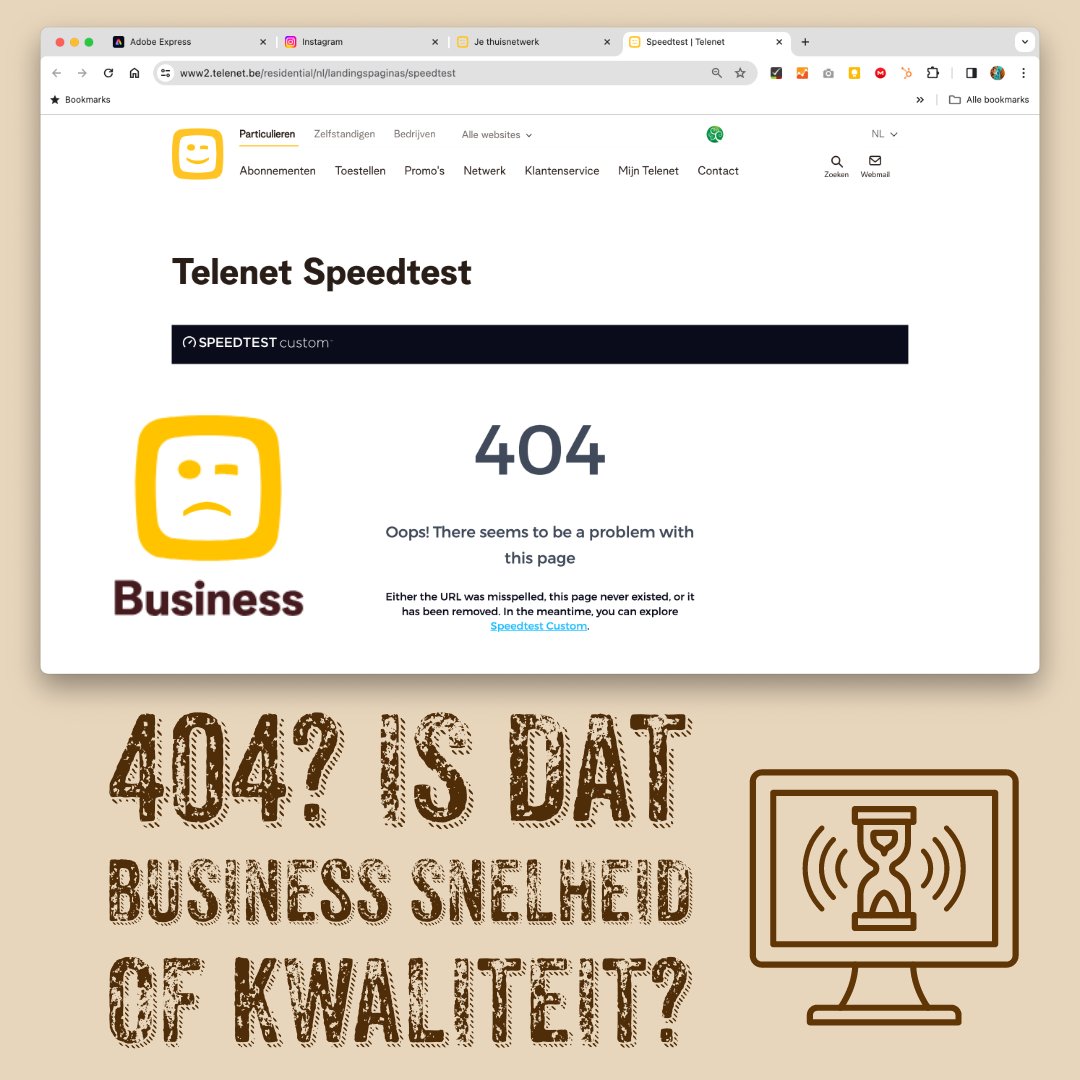 Hello <a href="/telenet/">Telenet</a> die 404, is dat de business snelheid of de kwaliteit van het netwerk : - ) Momenteel is het een sad-teleneterke-gezicht . . . 😢