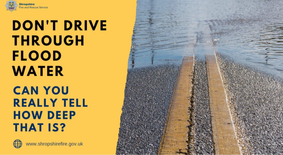 River levels will begin to rise again over the next few days due to #StormGerrit  
Sign up to flood alerts and don’t drive through flood water. Just 30cm of flowing water is enough to move your vehicle, only 60cm of standing water will float your 🚗 
#floodaware @BBCShropshire