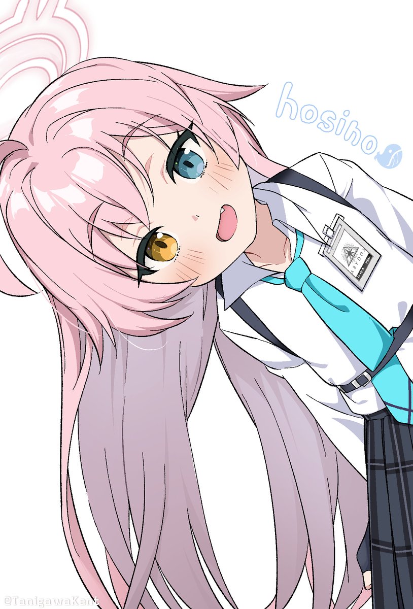 hoshino (blue archive) 1girl heterochromia solo halo long hair pink hair necktie  illustration images