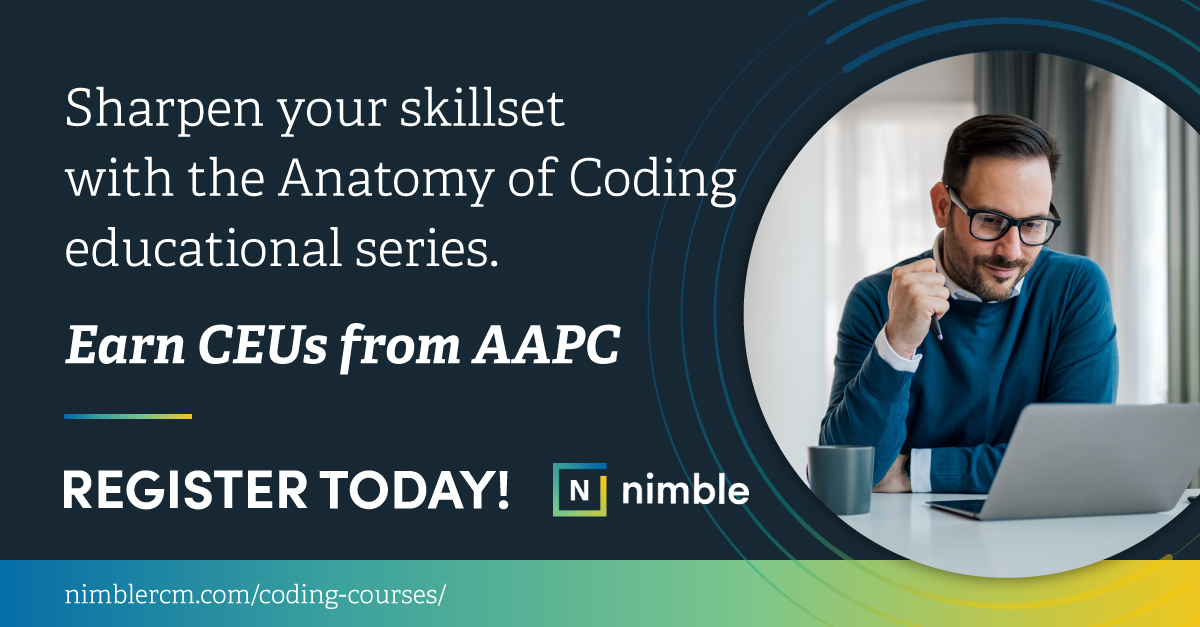 nimblercm's tweet image. Registration is open for nimble’s 2024 coding course series! Attend the coding course series to earn career advancing CEUs and learn to code for financial success.💰
Reserve your seat today! 👩🎓
Register here ➡ bit.ly/4am7KES
#education #codingwebinar #ASC #billing
