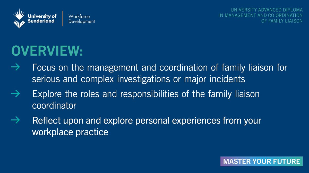 CaPE Sunderland (@uos_cape) on Twitter photo Enhance your skills and knowledge around managing and coordinating family liaisons for serious investigations and study our Advanced Diploma in Management and Coordination of Family Liaison.
Further information: buff.ly/48ahmRS
Secure your space: cape@sunderland.ac.uk Enhance your skills and knowledge around managing and coordinating family liaisons for serious investigations and study our Advanced Diploma in Management and Coordination of Family Liaison.
Further information: buff.ly/48ahmRS
Secure your space: cape@sunderland.ac.uk