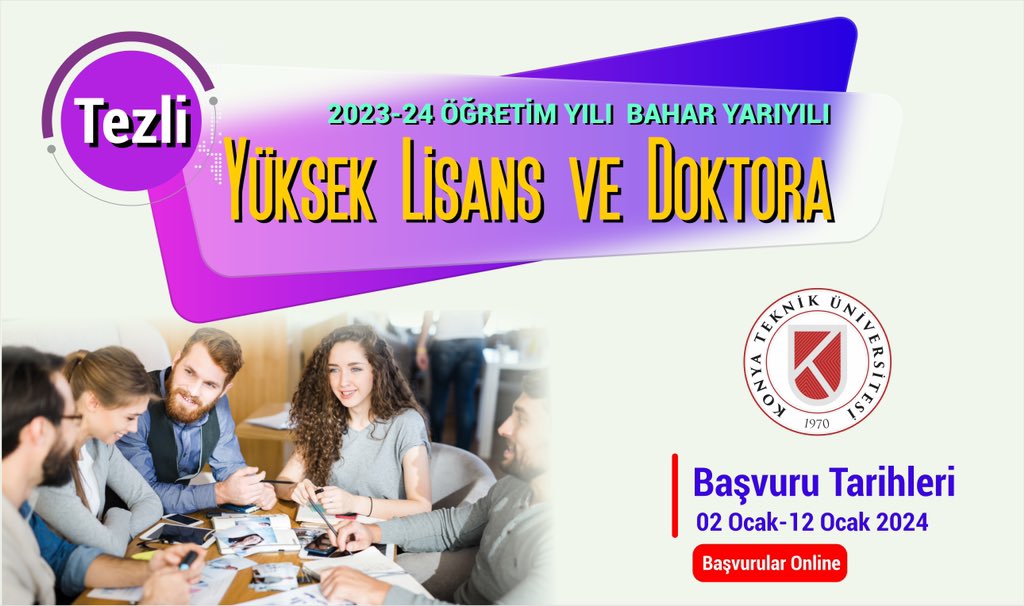 Yüksek Lisans ve Doktora Başvuruları 2 Ocakta başlıyor. 

Detay için👇🏻

ktun.edu.tr/tr/Birim/Duyur…