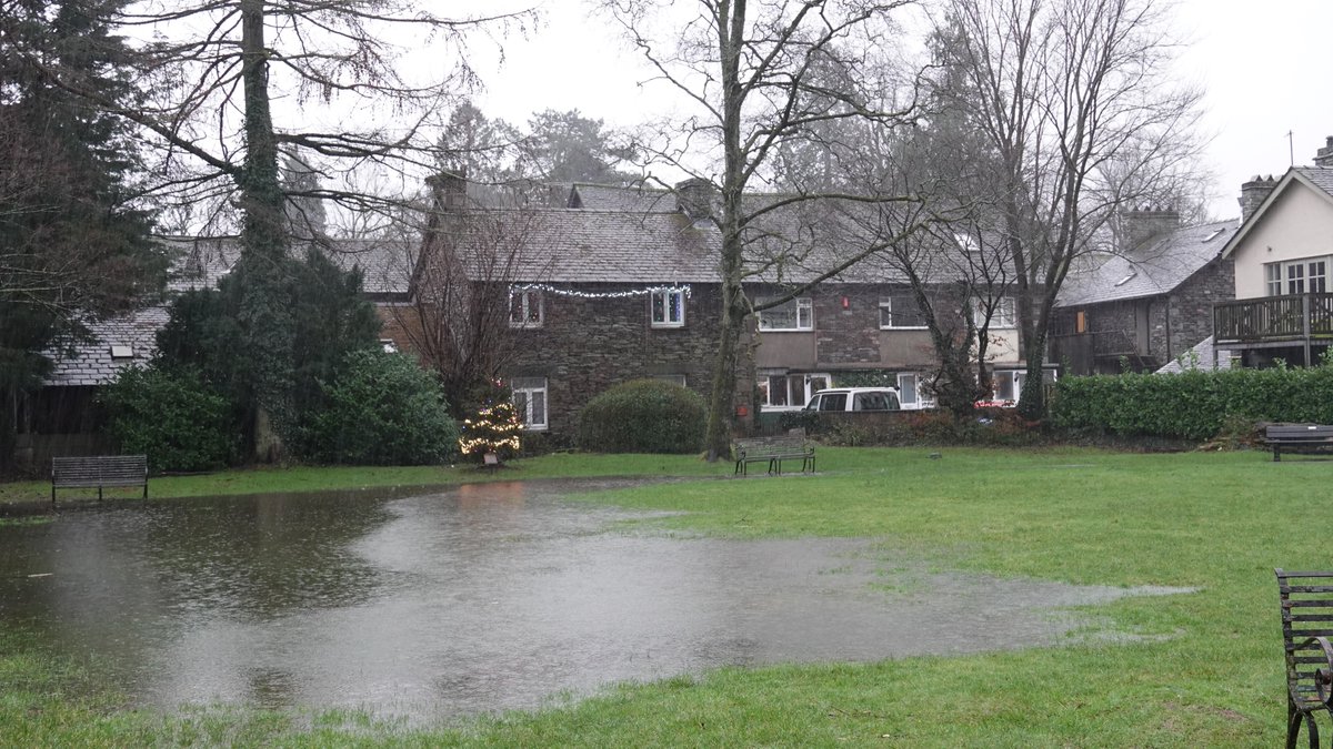 This Christmas tree has a new lake view as the rain continues to fall in Grasmere...