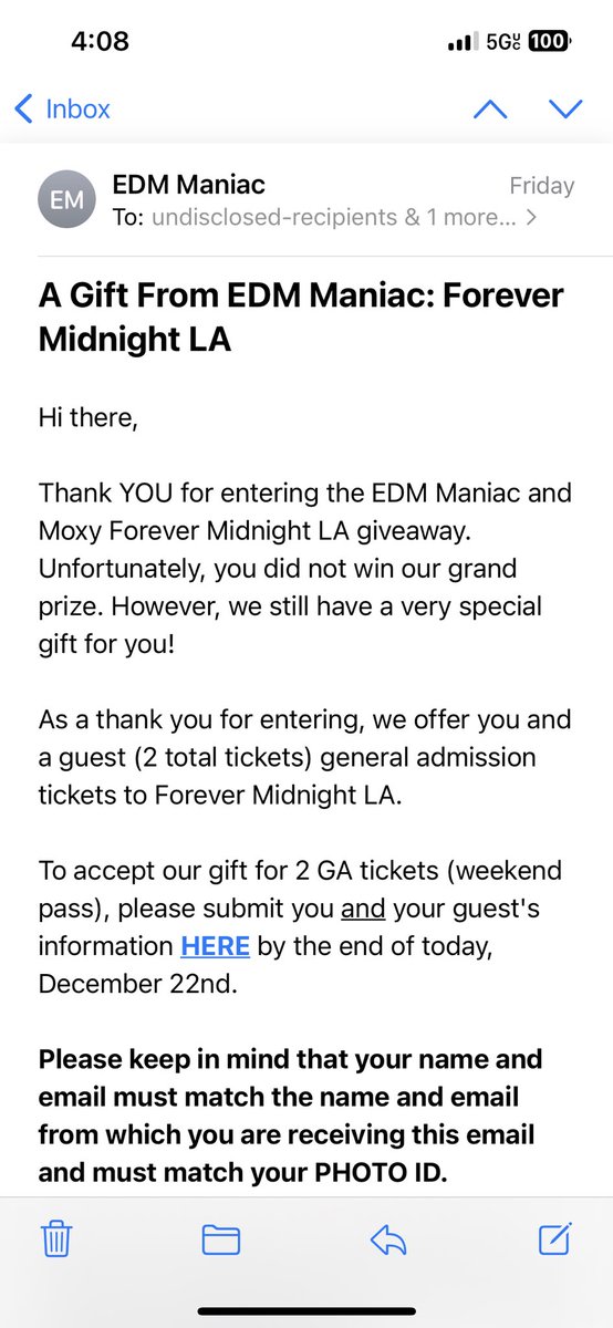 SteezyCeezy's tweet photo. Was this a legit email from @EDMManiac ? If so I missed my chance at tickets 😣 https://t.co/o8ZcIt3rON
