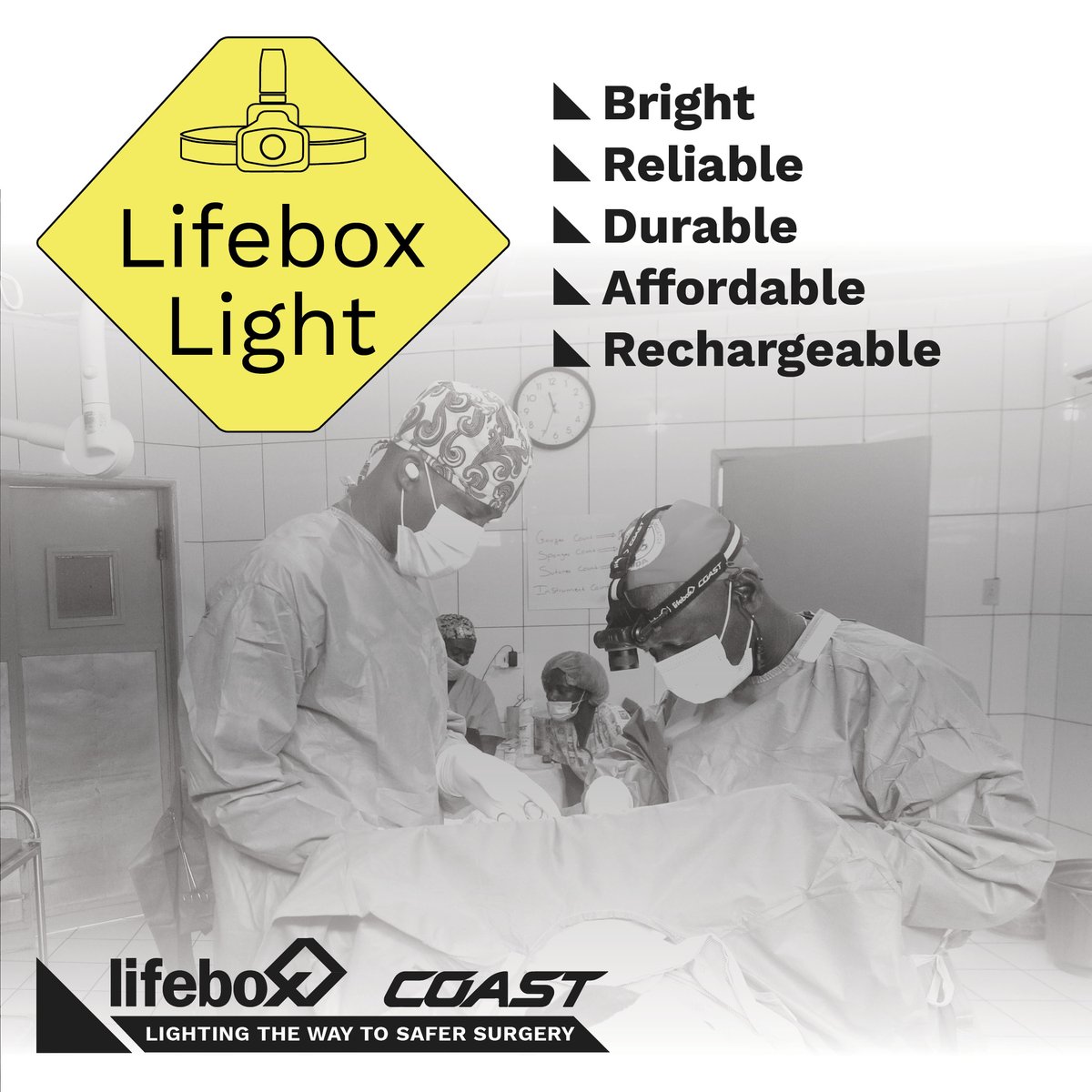 SaferSurgery's tweet photo. Surgeons have told us that poor OR lighting harms their patients.
Lifebox research shows it.
We are doing something about it.

#LifeboxLight is a powerful headlight 🔦 suited for low-resource settings to make surgery safer w/ @COASTproducts
https://t.co/70Rwd2cObd
#SaferSurgery https://t.co/qCdmOZ0HLr