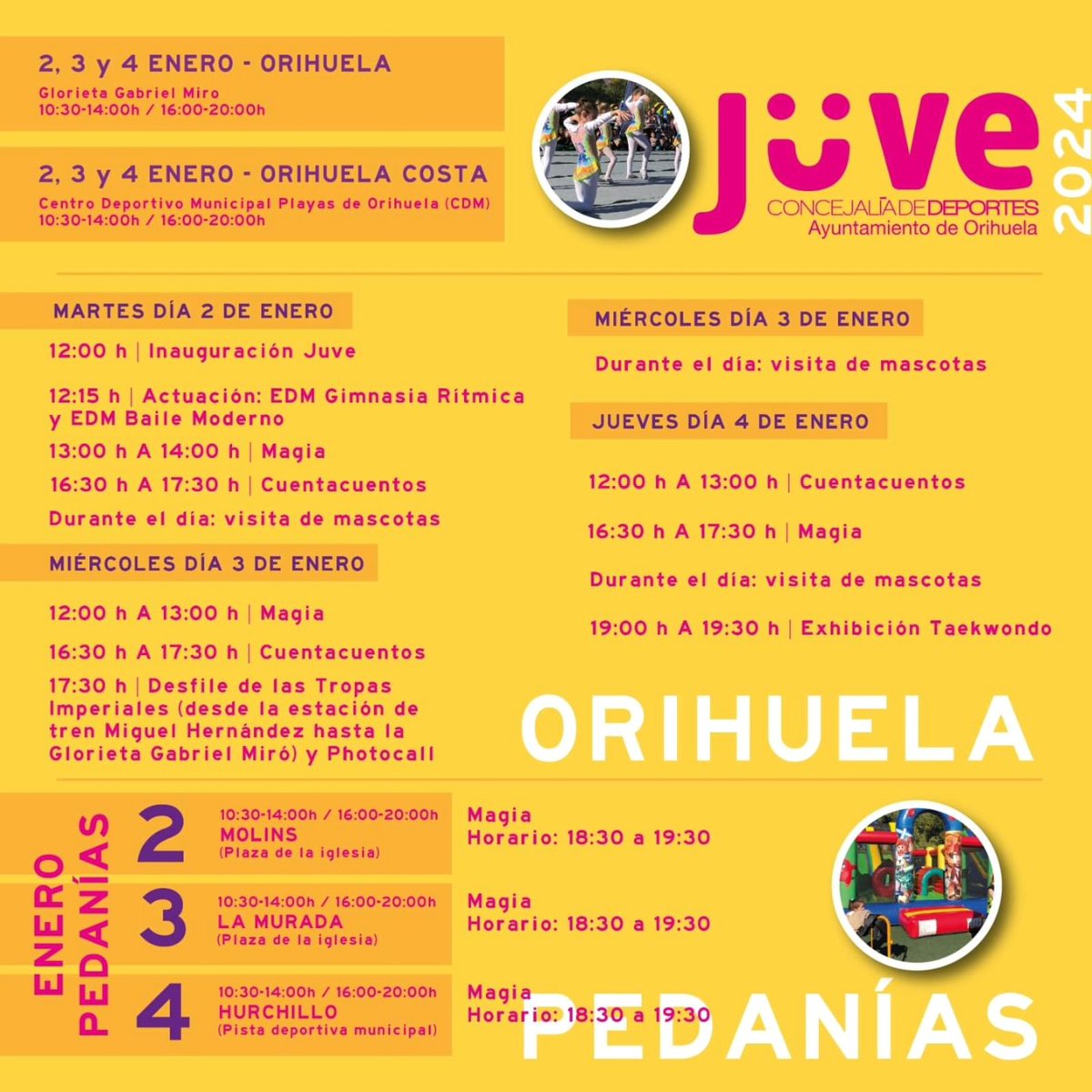 AytoOrihuela's tweet photo. ▶️JUVE 2024 se celebrará del 2 al 4 de enero para regalarnos la mejor aventura

@dxtsorihuela

https://t.co/E8AD71jYxA https://t.co/0XVXez5Z4E