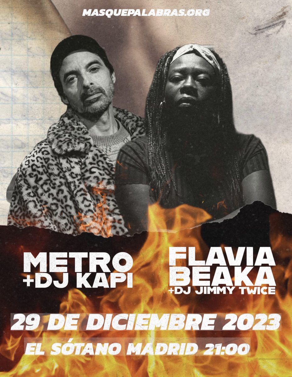 🎤 ESTRICTO 🎤

Celebramos un concierto a modo jam con artistas fundamentales para entender el hip hop en España.

Flavia Beaka + Metro (Geronación). A los platos Dj Jimmy Twice y Dj Kapi.

📍El Sótano. 29 de diciembre.

🎟️ Entradas: dice.fm/event/8qaq7-es…