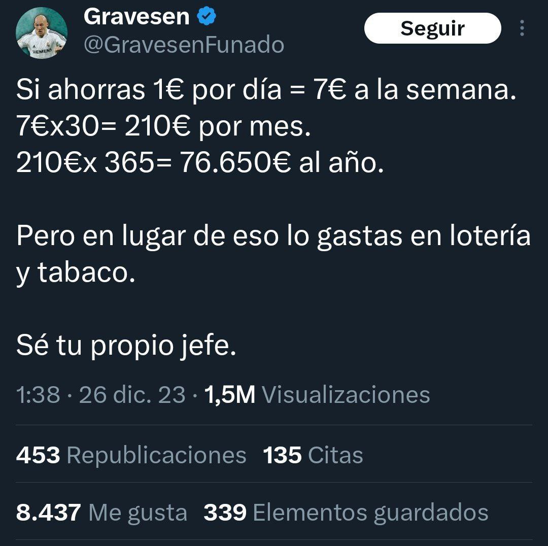 Dice que con 1 € al día, en 365 días tienes 76.659€ al cabo del año.

¿Qué le dirías?