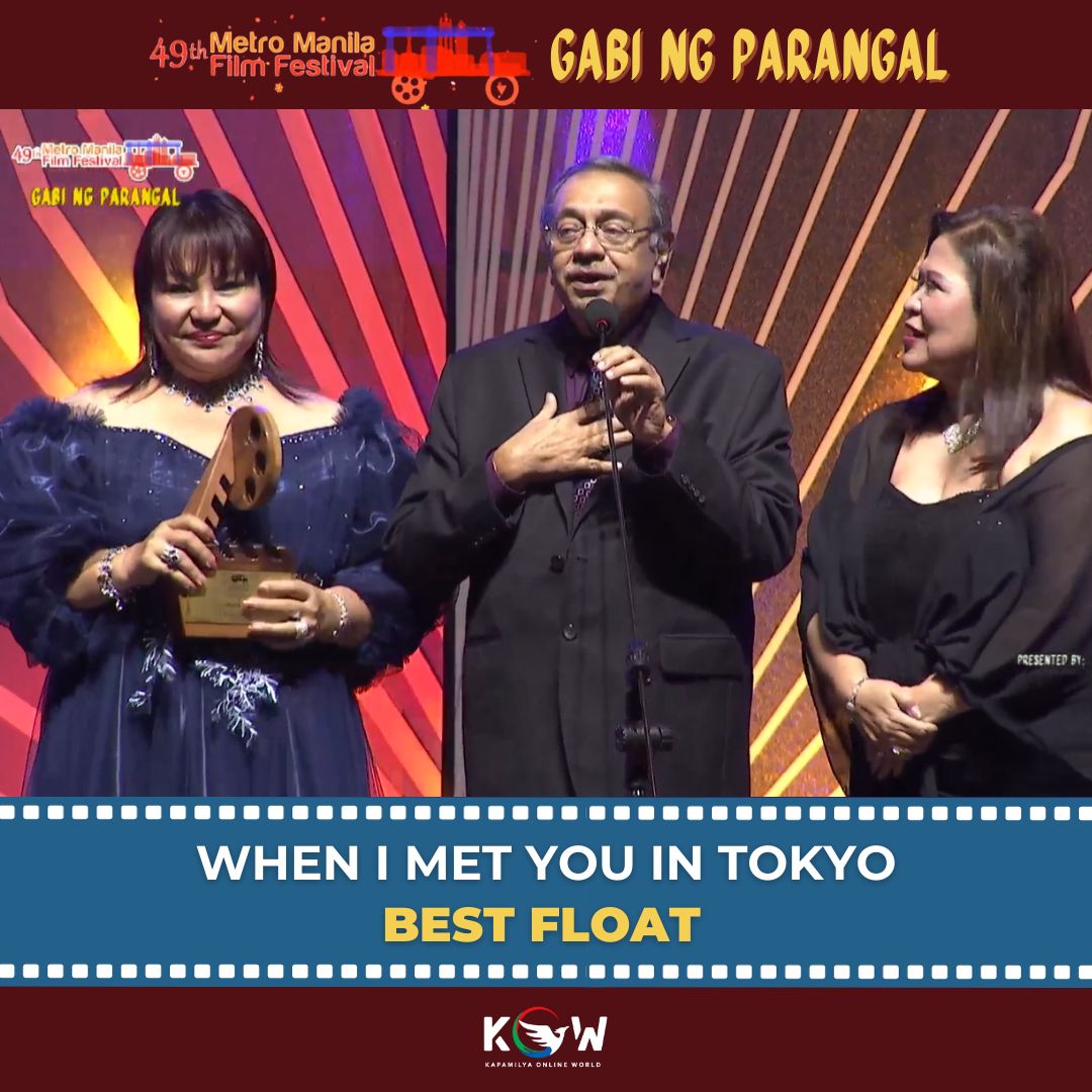 Congratulations!

#WhenIMetYouInTokyo wins Best Float at the #MMFF2023 Gabi Ng Parangal.