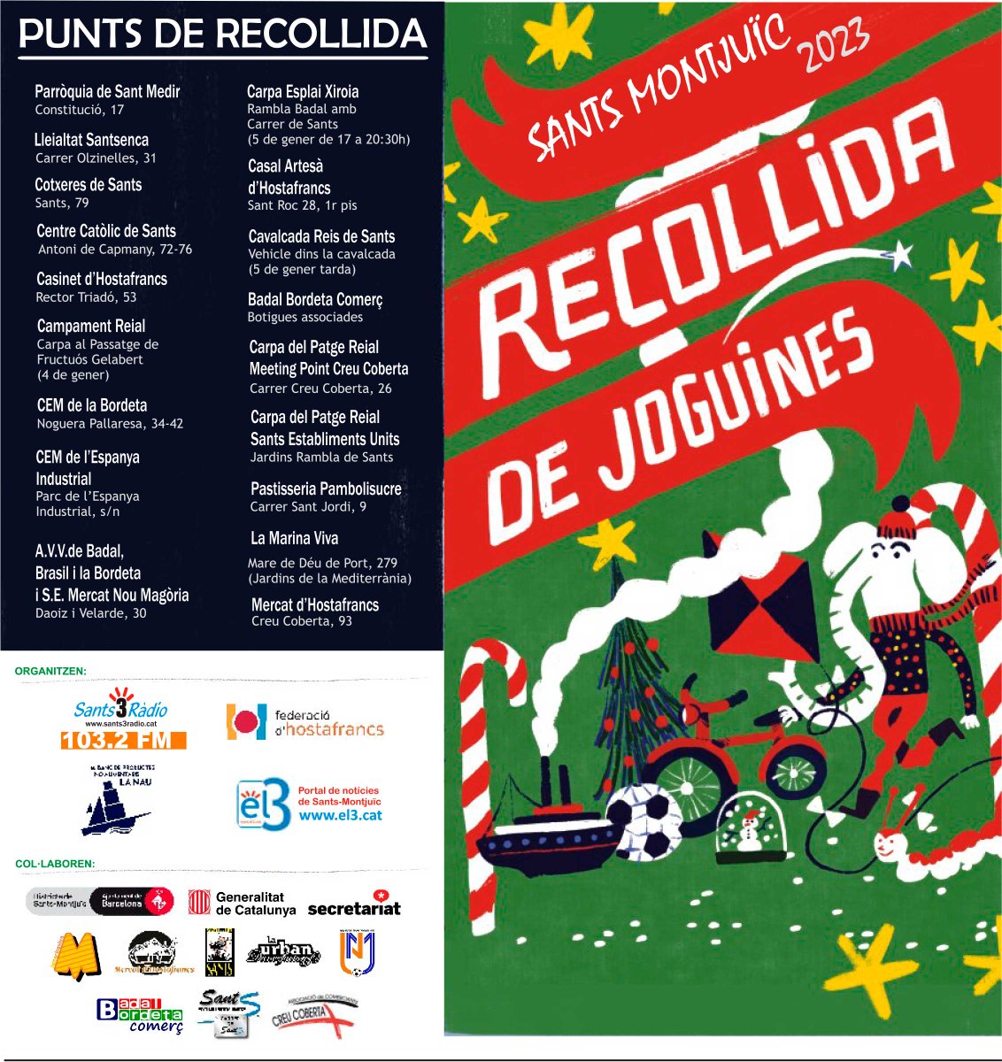 sants3radio (@sants3radio) on Twitter photo Participa a la #Recollida de #Joguines de Sants-Montjuïc que organitzem les entitats dels nostres barris.🎁
Tens punts de recollida oberts tot el dia, com <a href="/CotxeresCasinet/">Casinet-Cotxeres</a> , <a href="/Lleialtat/">Lleialtat Santsenca</a> , els poliesportius d'<a href="/atlesesports/">Atles Esports</a>. T'hi esperem!💝
Consulta el teu punt més proper👇 Participa a la #Recollida de #Joguines de Sants-Montjuïc que organitzem les entitats dels nostres barris.🎁
Tens punts de recollida oberts tot el dia, com <a href="/CotxeresCasinet/">Casinet-Cotxeres</a> , <a href="/Lleialtat/">Lleialtat Santsenca</a> , els poliesportius d'<a href="/atlesesports/">Atles Esports</a>. T'hi esperem!💝
Consulta el teu punt més proper👇