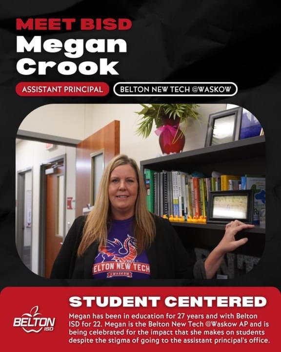 BeltonISD's tweet photo. Meet Megan Crook! She is being celebrated for the impact that she makes on students despite the stigma of going to the assistant principal's office. Learn more about how Megan encompasses our #WorldClassCompetencies here> https://t.co/HoxyFISGmI #WorldClassEmployee #CelebrateBISD https://t.co/ZClCnS254D