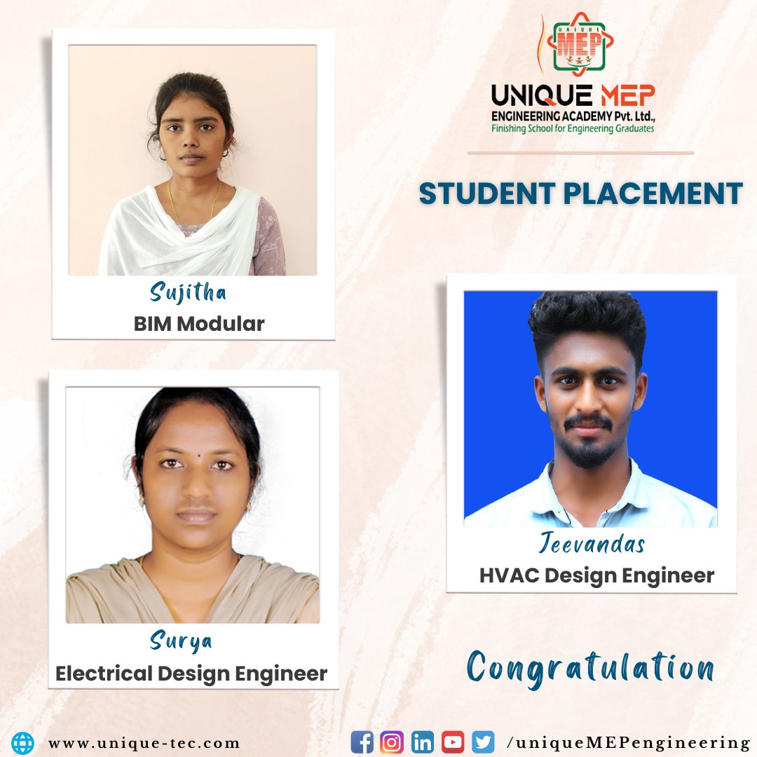 uniqueMEPengg's tweet photo. Student Placed by Unique MEP @uniquemepengineering

𝙒𝙀𝘽𝙎𝙄𝙏𝙀 𝘾𝙇𝙄𝘾𝙆𝙎
https://t.co/OWz7iu3Ezd

#uniquemepengineering #technology #engineering #coimbatore #bimcourse #civilengineering #mechanical #design #engineer
#mepservices #mepengineering #mep #bim #hvac
#electrical https://t.co/GpipNLEYrU
