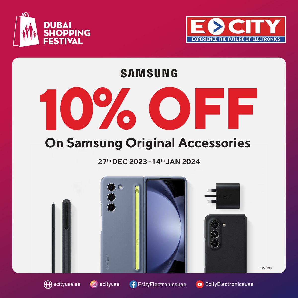 Don't miss out! Get 10% off on Samsung Original accessories at Ecity stores starting December 27th until January 14th!

Hurry! Limited stock. Visit your nearest Ecity stores today.

Locate your nearest Ecity store : ecityuae.ae/index.php?disp…

#dsf #dsf2024 #ecity #uae #samsung