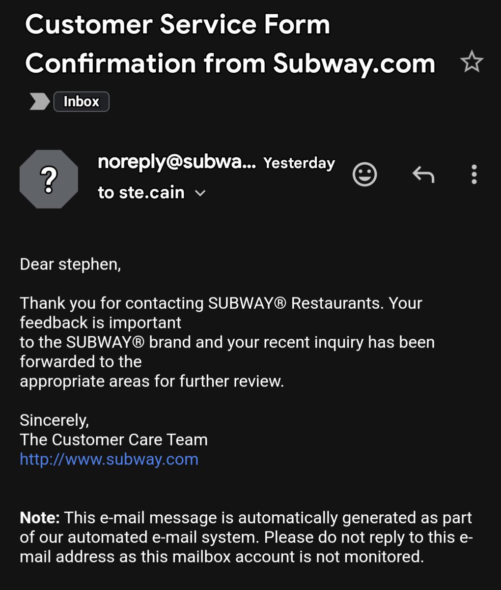 stecain's tweet photo. @SUBWAY https://t.co/UcZE24U7g8
