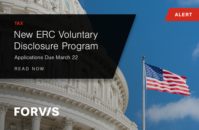Recipients of ineligible Employee Retention Credits now have an opportunity to avoid potential penalties by participating in a new voluntary disclosure program provided by the IRS. Read on for details in this alert from <a href="/FORVIS/">FORVIS</a>: bit.ly/3TKOT0B