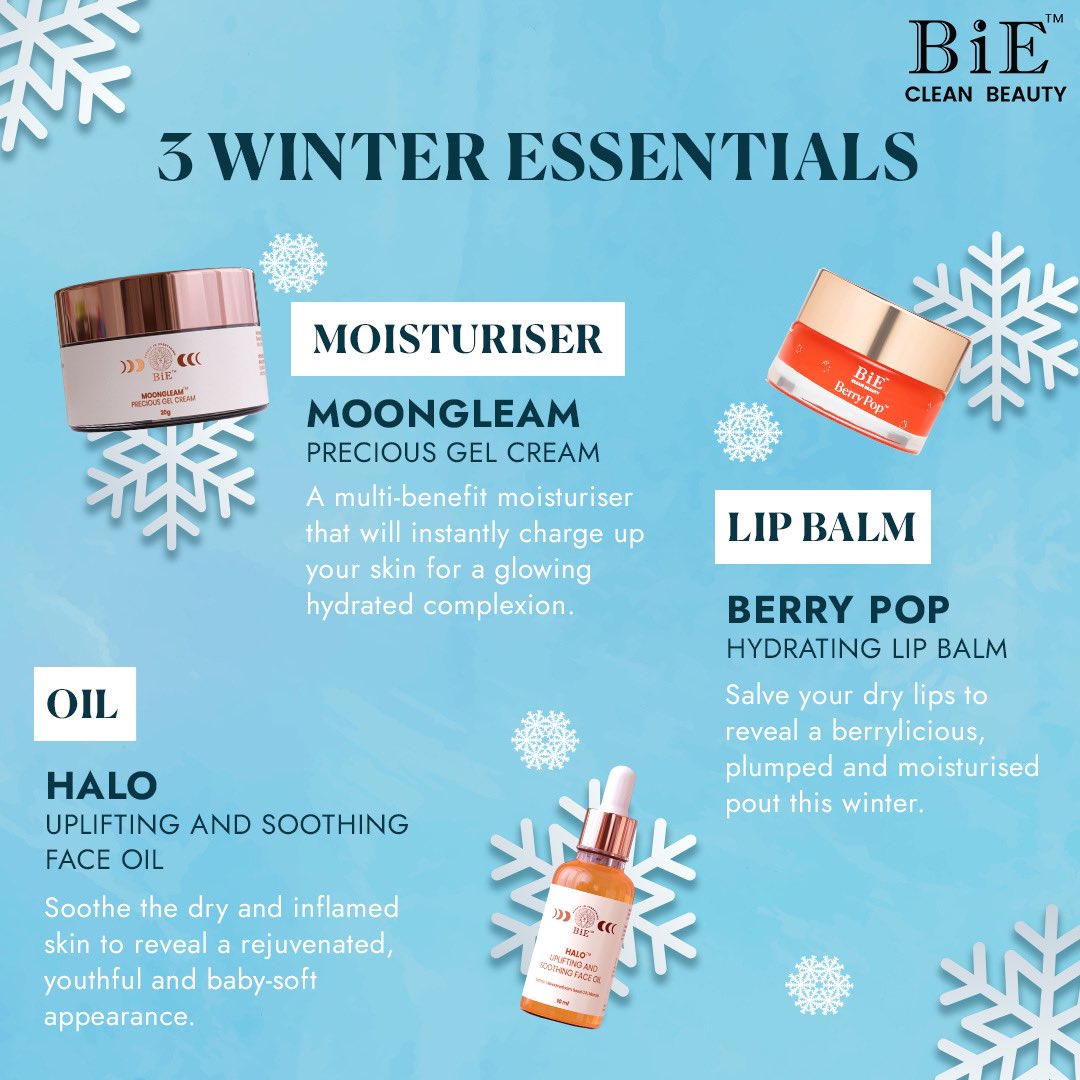 Pamper your skin with these skin-loving essentials amidst this frosty weather. 🥶❄️☃️

#WinterSkincare #SkinDryness #MoongleamPreciousGelCream #HaloUpliftingAndSoothingFacialOil #BerryPopHydratingLipBalm #BiESkincare