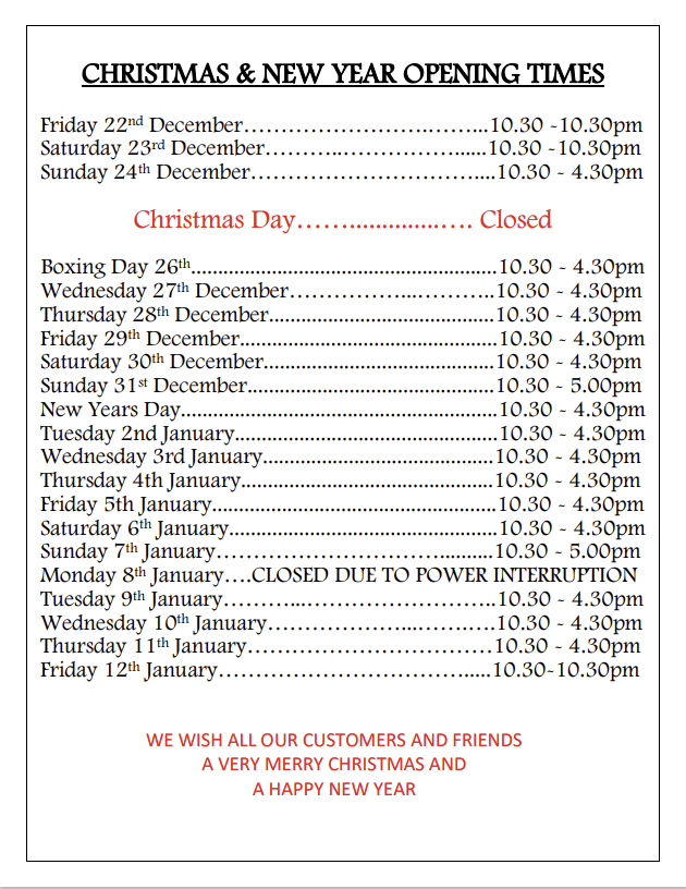 Festive opening times updated: