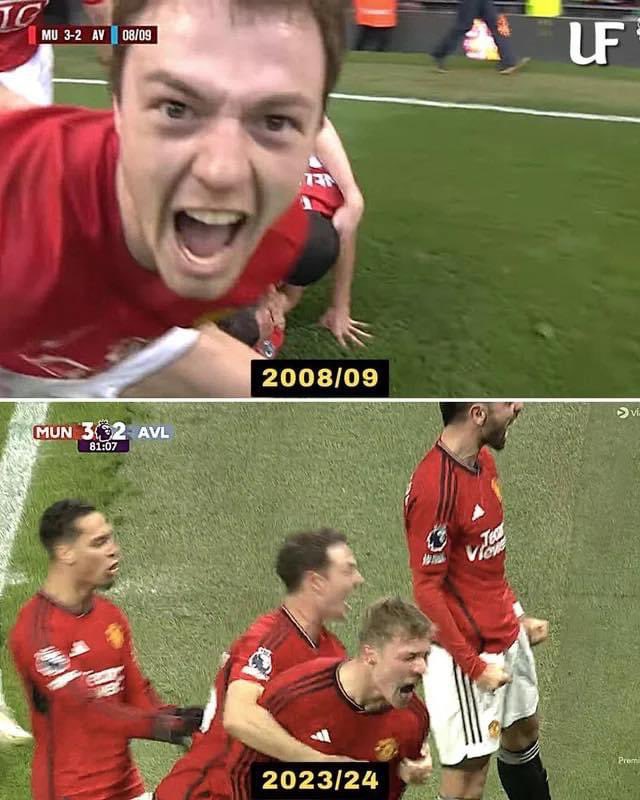 Sau 15 năm, Jonny Evans cũng không ngờ rằng anh sẽ tận hưởng lại khoảnh khắc tương tự này. Bàn thắng ấn định ở giây bù giờ

Anh đã gần đến chặng cuối của sự nghiệp nhưng vẫn điên cuồng ăn mừng cùng “cháu” Hojlund với bàn thắng giúp MU thắng ngược dòng
