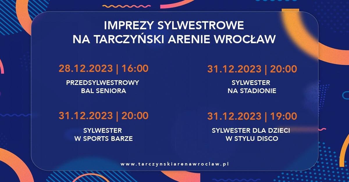 Aż cztery imprezy sylwestrowe – tak na Tarczyński Arenie zostanie pożegnany rok 2023 i przywitany 2024! Szczegóły: tarczynskiarenawroclaw.pl/az-czterokrotn…