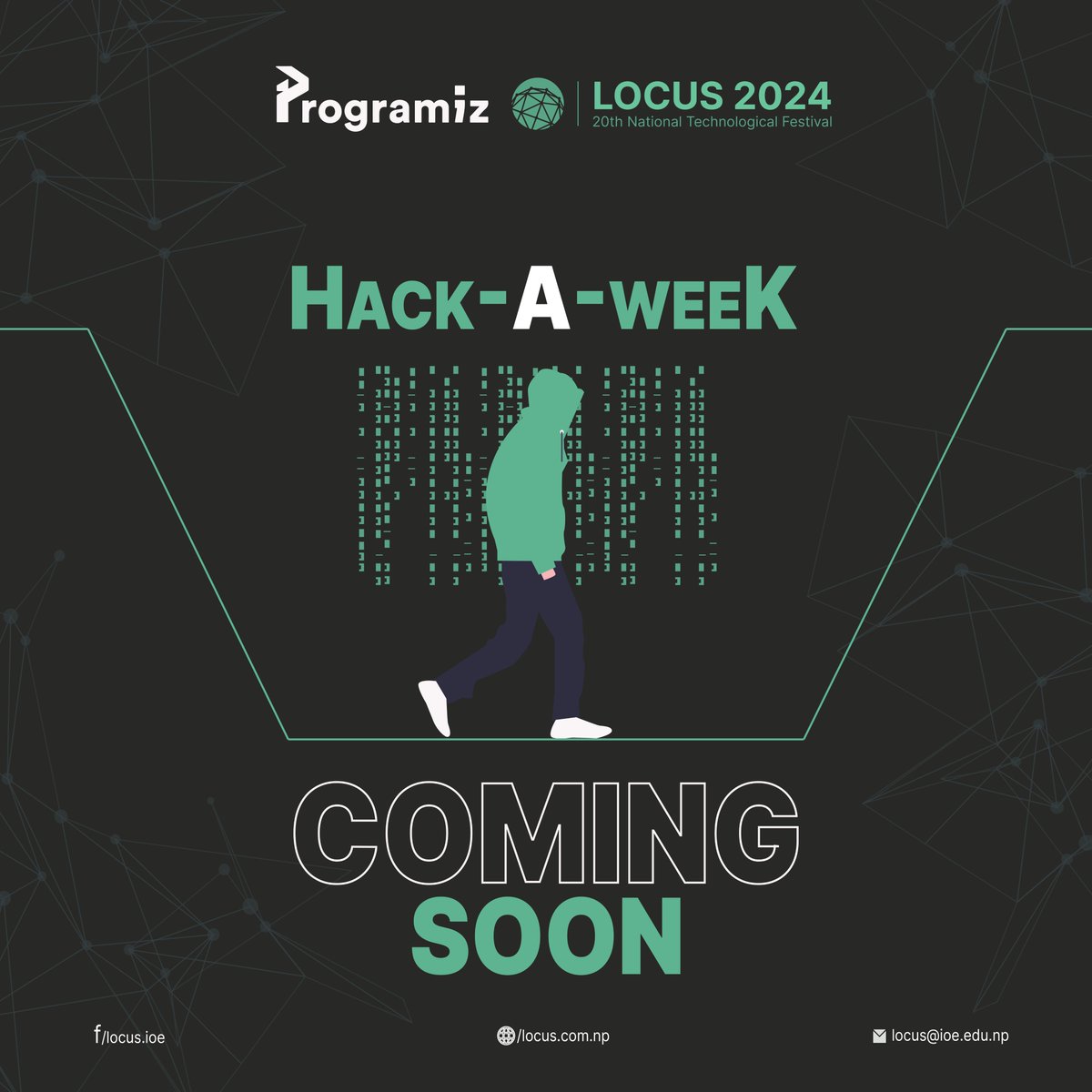 locus_ioe's tweet image. Gear up for an extraordinary week of creativity and collaboration at Hack-a-Week! Embrace the challenge, seize the opportunity, and let your ideas soar. Are you ready to make your mark? 
Stay tuned - Hack-a-Week is just around the corner!
#LOCUS2024 #HackAWeek  #Hackers #LOCUS
