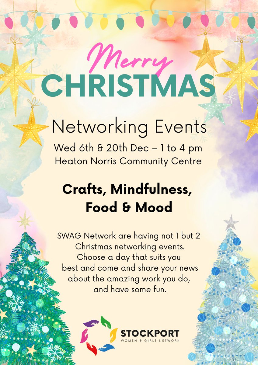 OctoberCreative's tweet photo. #Digital #LeaftetDesign with a #festive vibe to let members of the #Stockport Women &amp; Girls' #Network know about a couple of #Christmas events. 

#SWAGnetwork #OctoberCreative #GraphicDesign https://t.co/zTVlERccei