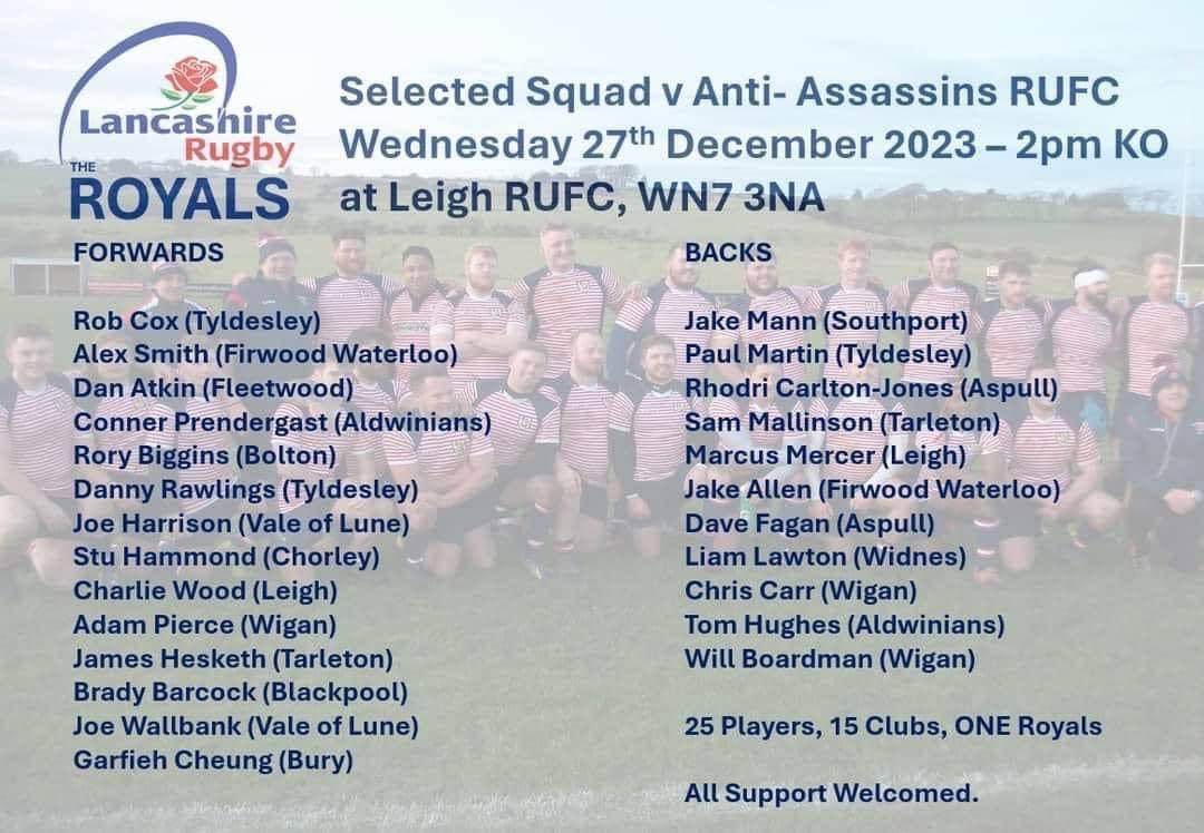 Best of luck to Sam, James and all the lads pulling on the Lancashire Royals shirt today as they take on The AA’s at Leigh RUFC with KO at 2pm! 

Go well lads!! 💪🏻🌹

#ohlankylanky
#onebadgeoneclub 
#wearetarleton
❤️💛🖤