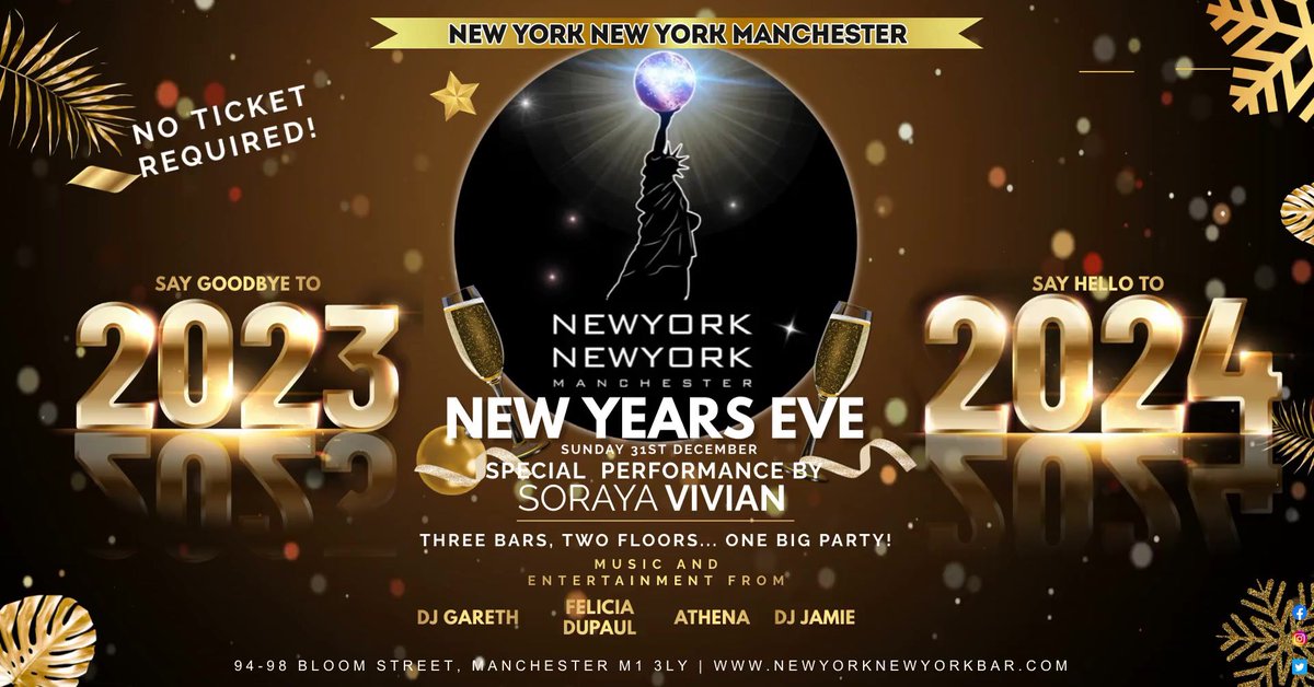 Join us on Sunday 31st December for NYE; three bars, two floors … one big party! We’ll have resident queens &amp; DJs + Soraya Vivian! 

There’s also no ticket required - it’s free entry so just turn up and party with us as you say goodbye to 2023 and say hello to 2024! ✨🥂🍾
