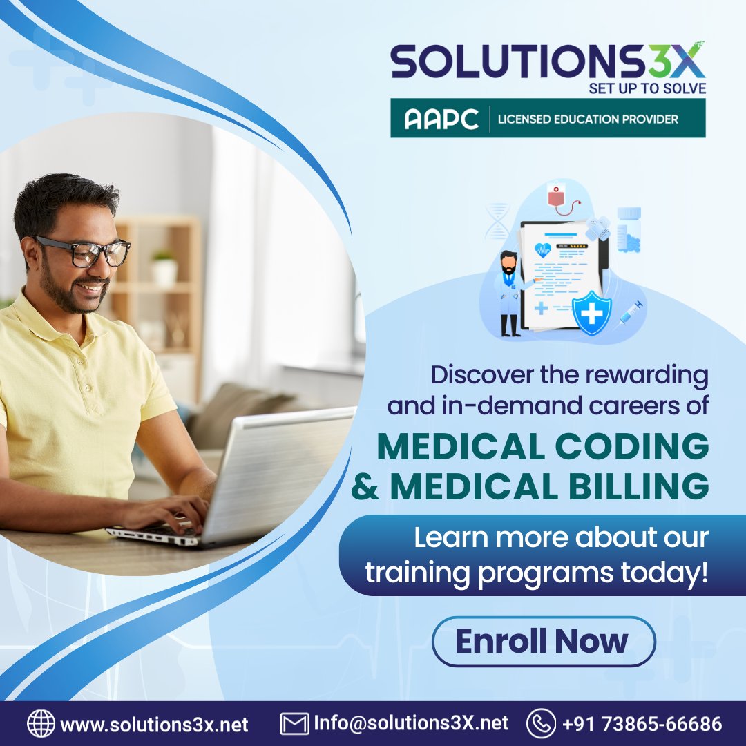 Solutions3xnet's tweet image. Take the first step towards a rewarding career in medical coding and billing by enrolling in our comprehensive training programs. 
📞 𝐂𝐚𝐥𝐥 𝐮𝐬: Hitec-City : +91-7386566686 | Ameerpet : 8008616964
🌐 𝐕𝐢𝐬𝐢𝐭 𝐮𝐬: solutions3x.net

#solutions3x #medicalcoding