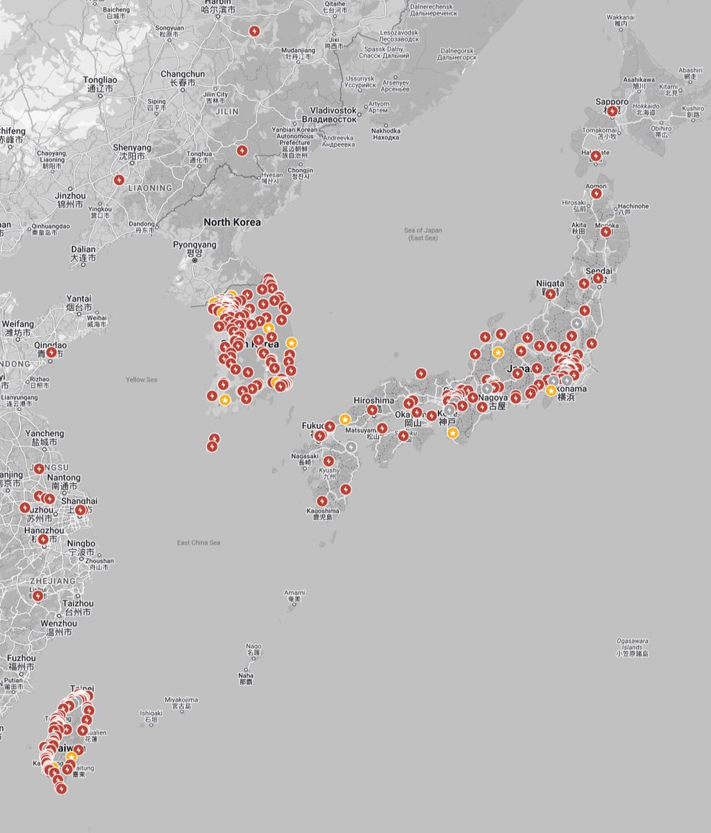 こう見ると台湾のSCの密度って凄えなぁ〜😳
#TeslaSuperCharger