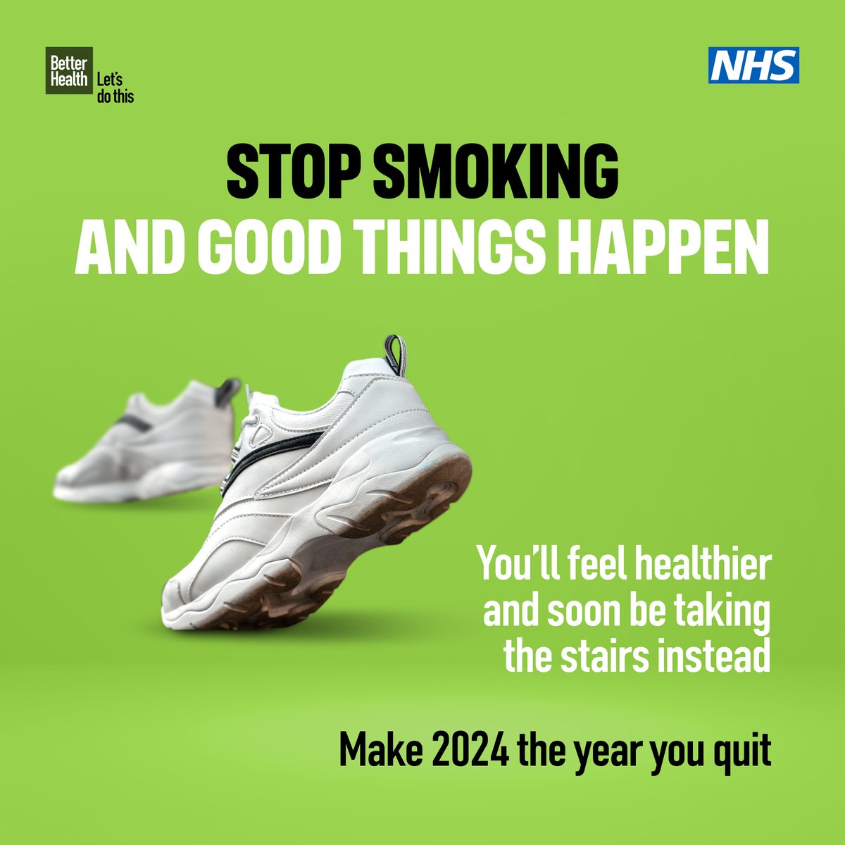 Stop smoking and good things happen. You’ll feel healthier and soon be taking the stairs instead. Make 2024 the year you quit.

nhs.uk/better-health/…