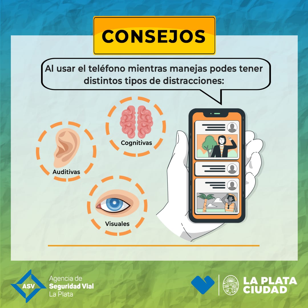 ASVLaPlata's tweet photo. 👉🏻 Cuando usás el celular al manejar, estás disminuyendo tu capacidad de reacción ante una situación imprevista. 
Tomemos buenas decisiones #ASVLAPLATA . https://t.co/H1u30zN5yA