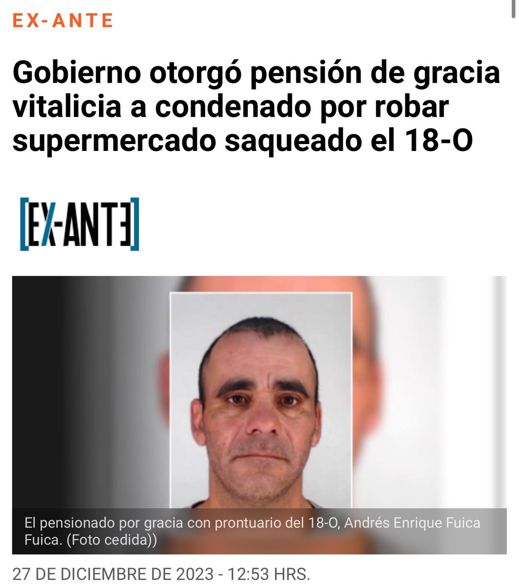 Cachense esto !! “El 22 de octubre de 2019 Andrés Fuica fue detenido tras robar un supermercado saqueado en Viña del Mar, donde ingresó cerca de las 4:40 pm, dijo su condena. A las 5:30 pm —señaló una querella del INDH por los hechos de ese día— Carabineros disparó perdigones en