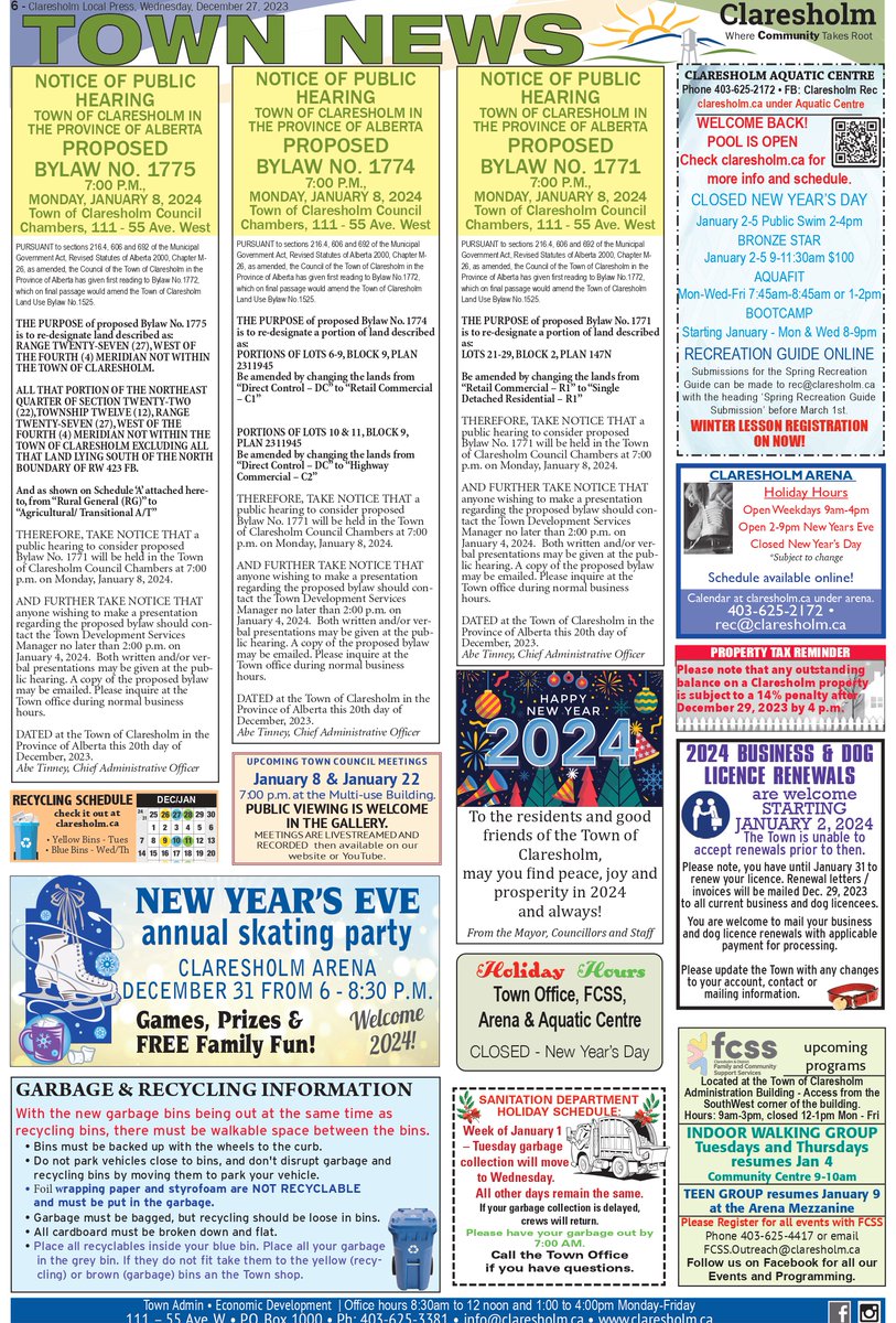 Town News from this week's #Claresholm <a href="/local_press/">ClaresholmLocalPress</a> claresholm.ca/news/town-news <a href="/ClaresholmFire/">Claresholm Fire Dept</a> <a href="/RecClaresholm/">Claresholm Rec</a> <a href="/FcssClaresholm/">Claresholm FCSS</a>