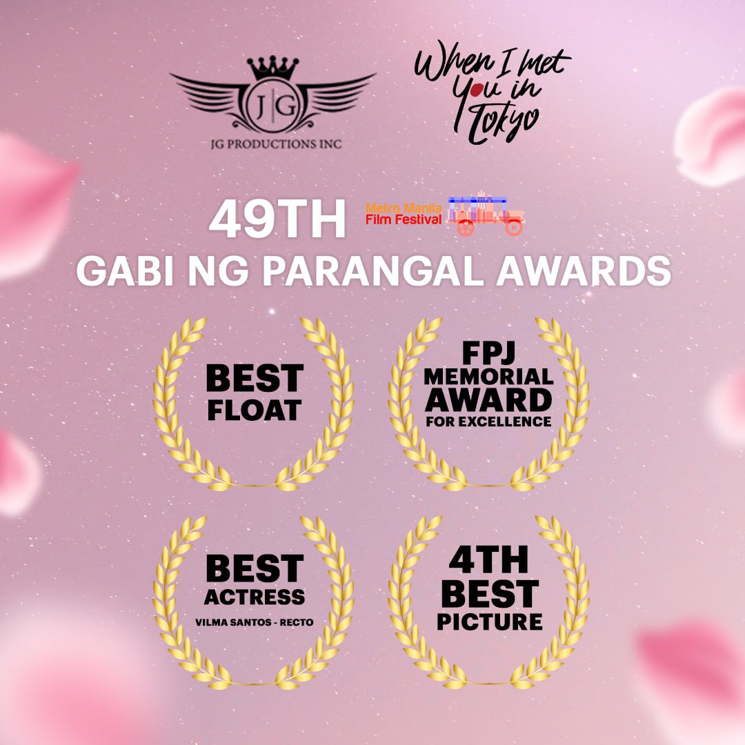 Ending the night with 4 Solid Awards from 49th Metro Manila Film Festival! 🏆

Maraming Maraming Salamat for all your support and love mga bruuuuuu! ❤️

Aishitemasu from your When I Met You In Tokyo family! ✨

#WhenIMetYouInTokyo #MMFF #MMFFGabiNgParangal