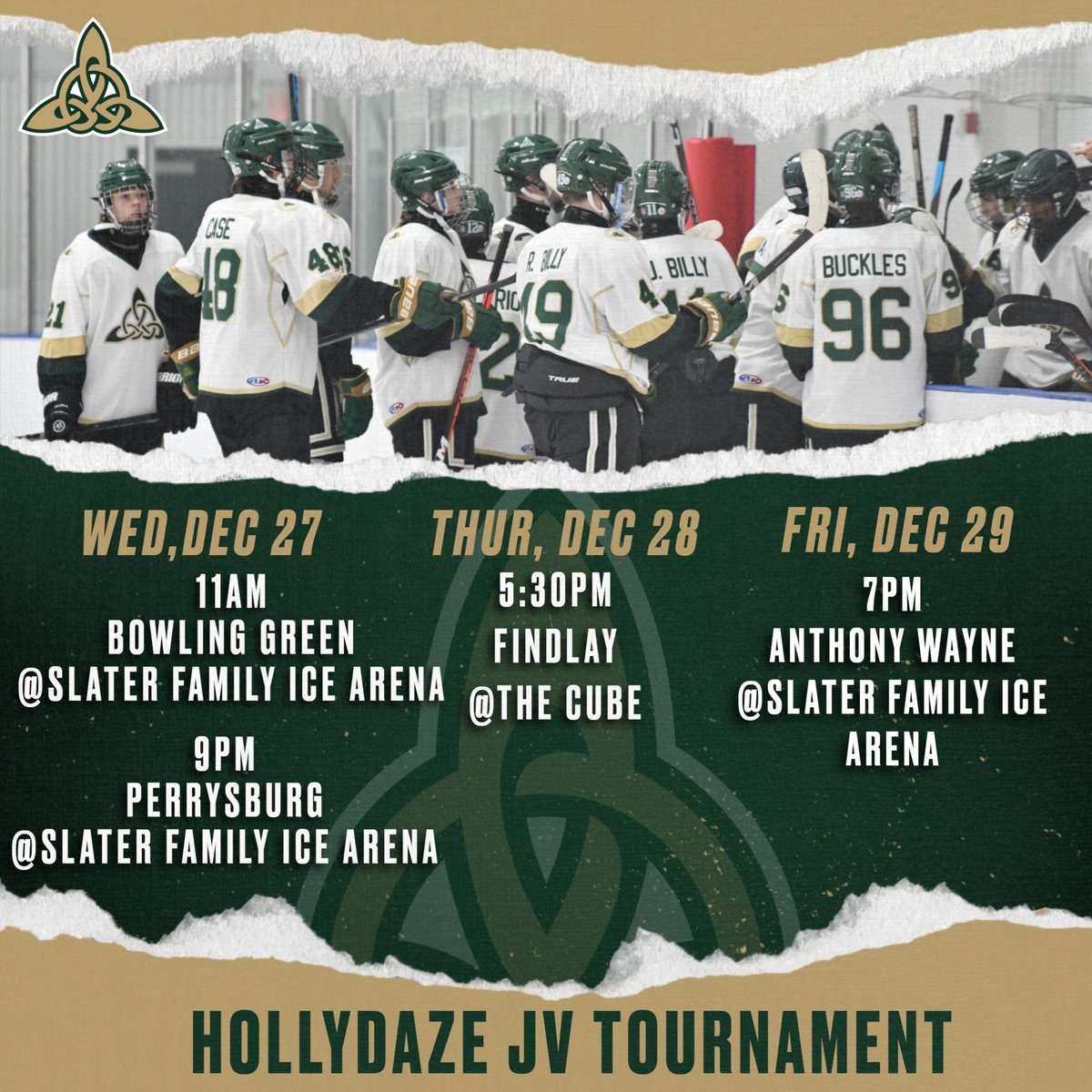 Your Jerome hockey teams are playing in the Holly Daze tournament! Action starts today! (JV started off with a W!) #jeromehockey #celtichockey #DublinJeromeHockey #JeromeCeltics #CeltsHockey #DublinCeltsHockey #DublinOhioHockey #DublinCelts #DublinCeltsHockey #HollyDazeHockey