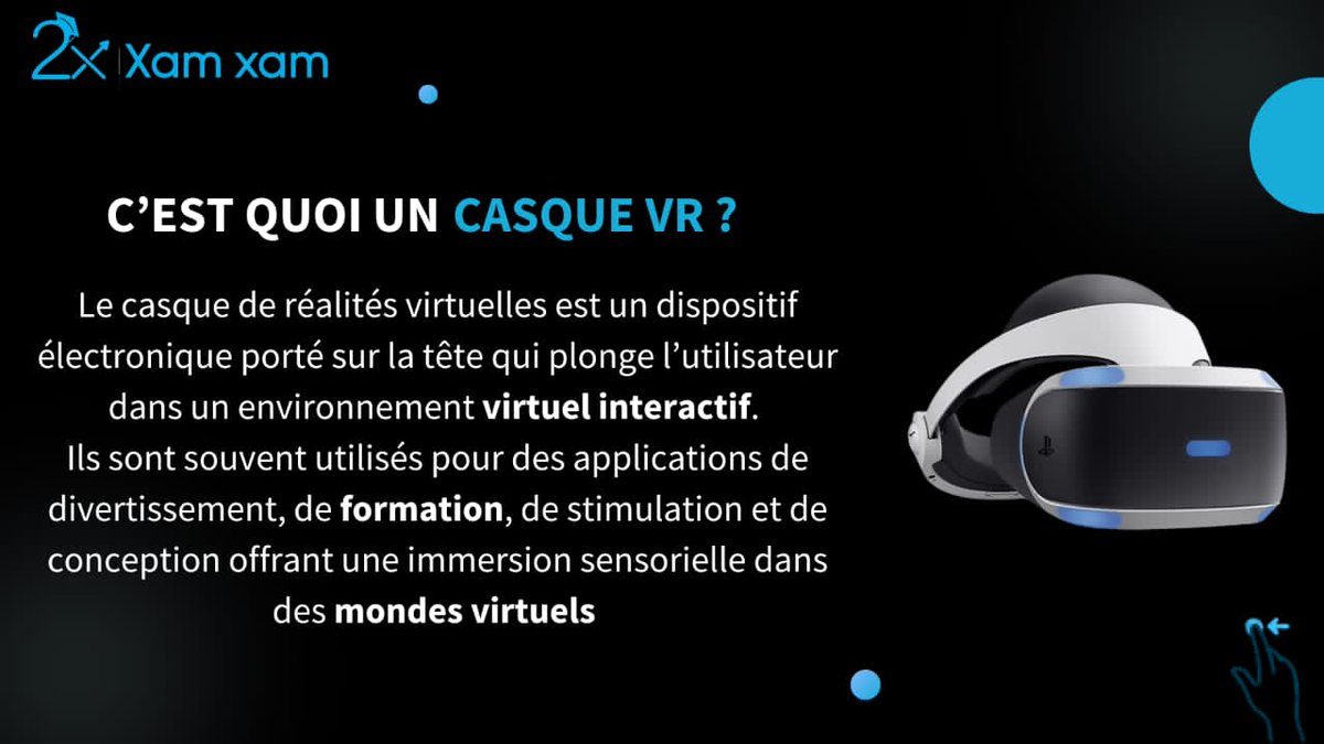 2x_xamxam's tweet image. 🚀 Plongez dans l&apos;univers infini de la technologie avec notre rubrique Revue Tech!
Alors découvrons ensemble c&apos;est quoi le casque de réalité virtuelle.
#techrevolution #xamxam2x #2xtechday