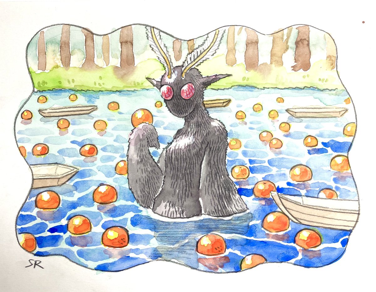 no humans water pokemon (creature) boat traditional media solo fruit  illustration images