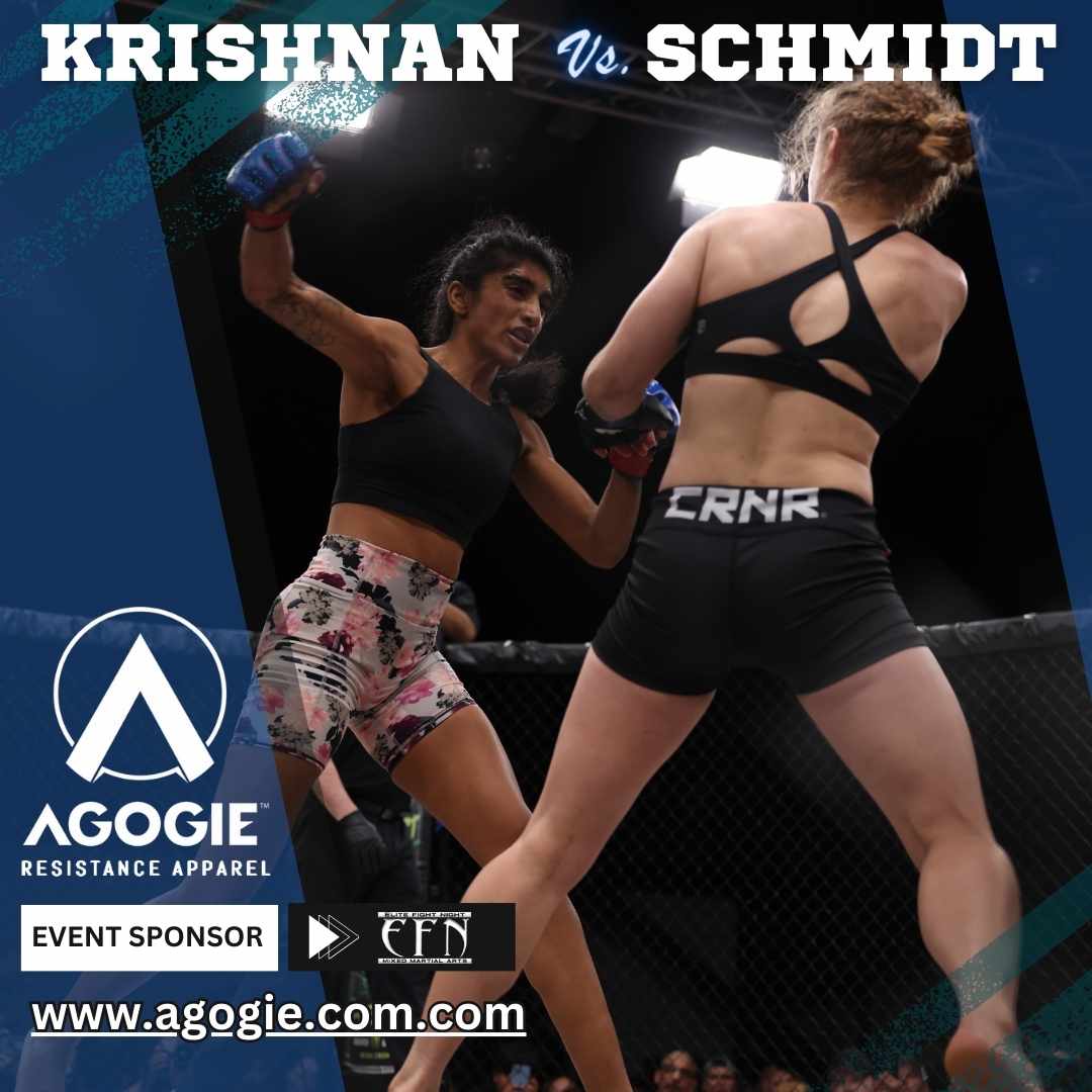 Elite Fight Night on X: Be sure to tune in and see Leena Krishnan and  Hannah Schmidt! 🔥 Only on  This event is proudly  sponsored by Agogie Resistance Apparel! #Sportsacelive #mma #