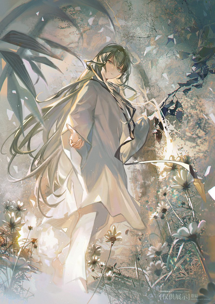 enkidu (fate) long hair robe white robe solo green hair flower looking at viewer  illustration images
