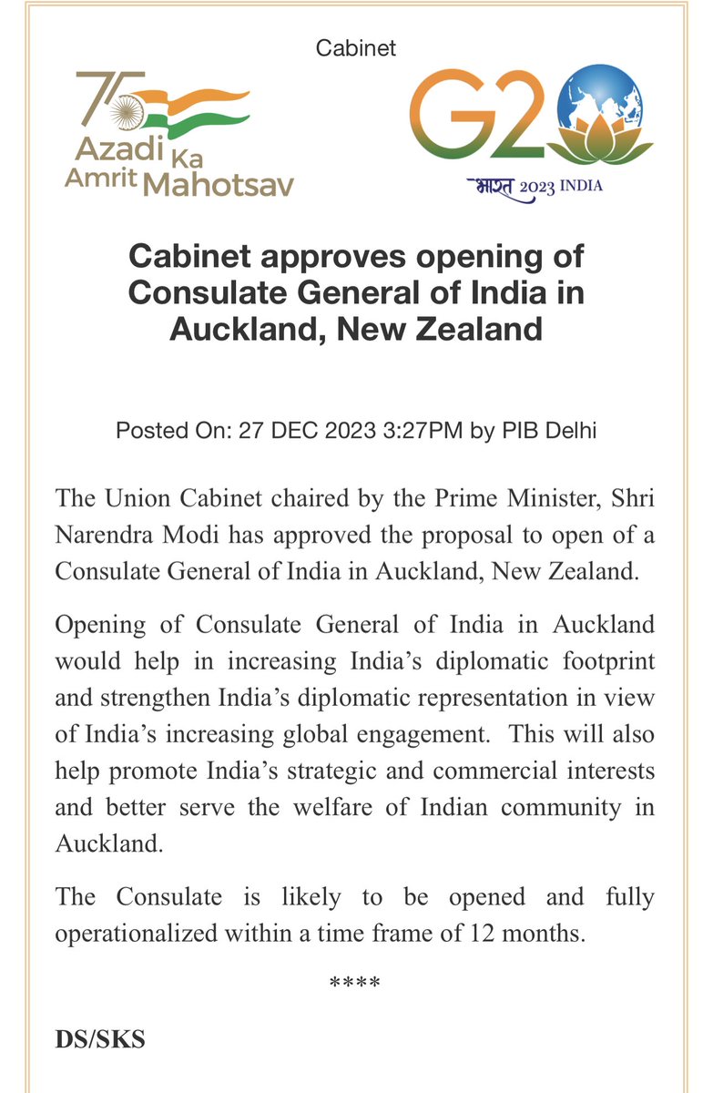 Great news to see the long awaited demand of the Diaspora accepted and see a full service consulate operational in Auckland 🇮🇳🇳🇿 A welcome decision that will go a long way in furthering India NZ relations @IndiainNZ @DrSJaishankar